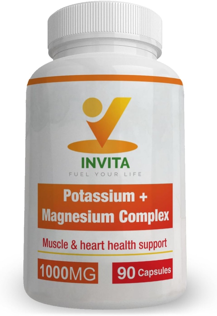Invita Kalium Magnesiumkompleksi 1000 MG jalka- ja lihastukeen I (90 kapselia) - suuri Imeytyminen Kalium Aspartaatti magnesiumaspartaattioksidi Glycinate Glukonaatti & sitaatti