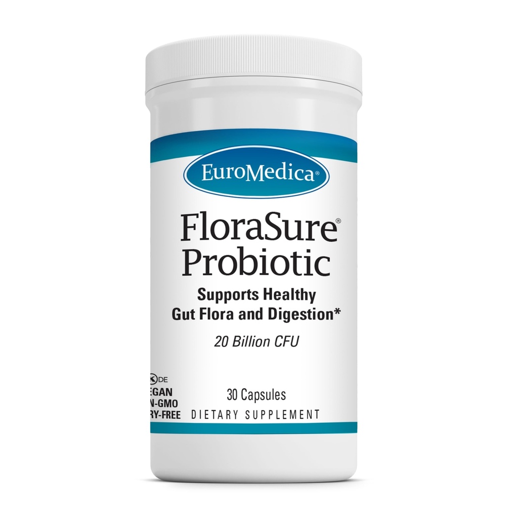 EuroMedica FloraSure Probiootti - Ruuansulatus täydentää tukea vastaan satunnaisia turvotusta ja tukea Gas Relief - Gut Health Tuki täydentää Bifidobacterium Bifidum - 30 kapselia