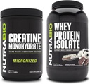 NutraBio Creatine Monohydrate, Unflavored, 500g och Whey Protein Isolate, Ice Cream Cookie Dream, Supplement Bundle - Muscle Energy, Lean Muscle Growth, Recovery och Strength