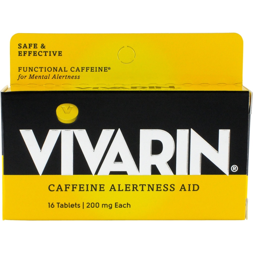 Vivarin, koffeinpiller, 200 mg koffein i varje tablett, säkert och effektivt hjälper dig att hålla dig vaken, varningshjälp, energiförsörjning, 16 tabletter - 1 Pack