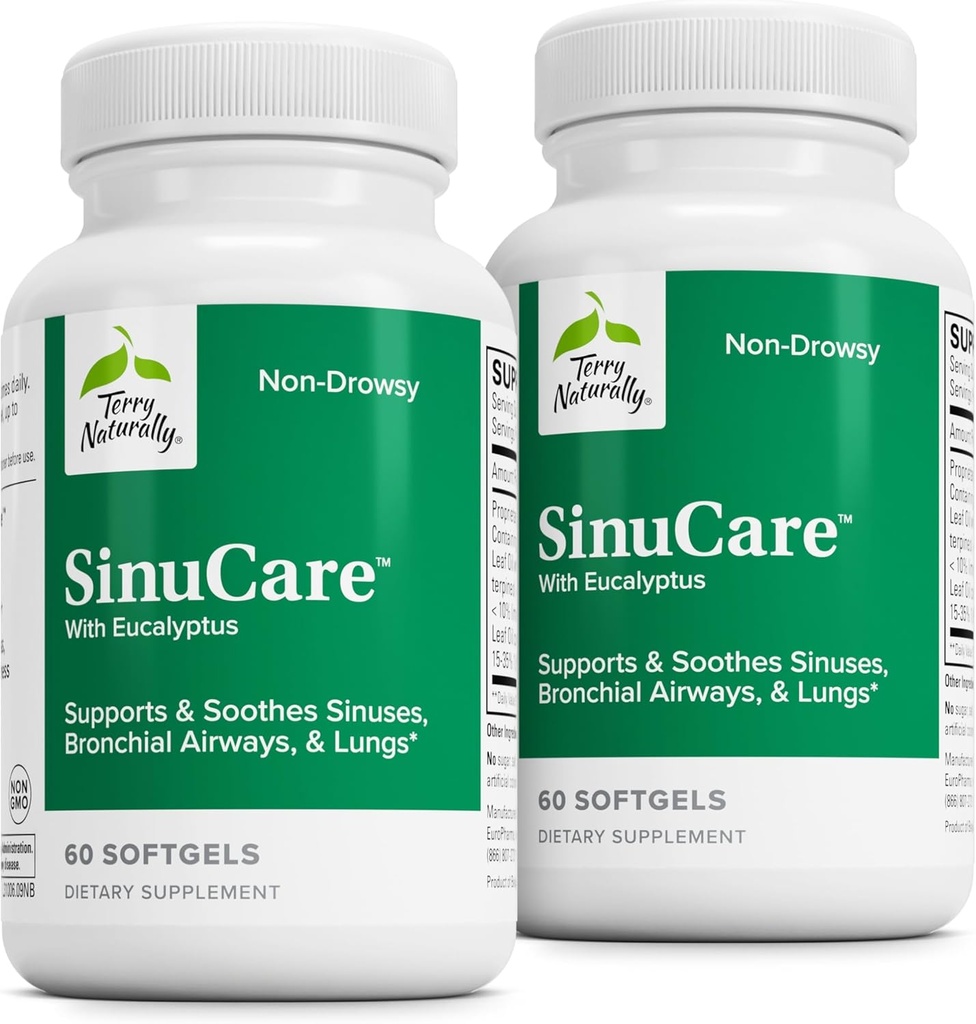 Terry Naturally SinuCare - Bronchial Wellness Support Supplement - Healthy Sinus Aid - Kosttillskott för att stödja hälsosamma lungor - 60 Softgels (2 Pack)