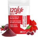120LIFE Verenpaineen tuki, luonnollinen juurijuurijauhe juoma Mix granaattiomenajauhe, karpalo täydentää, Tart Cherry, Hibiscus, ja magnesium (28 tarjoilua) - Gluteeniton, vegaaninen