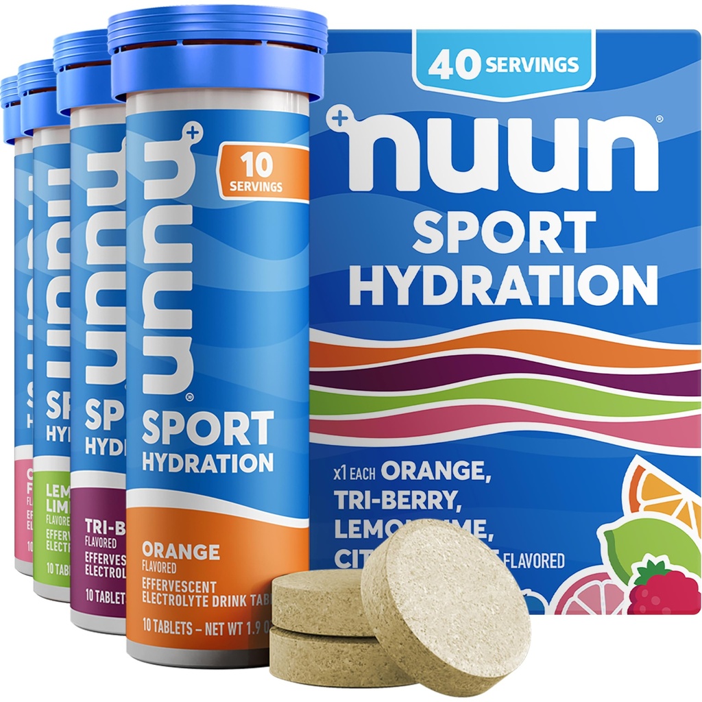 Nuun Sport Electrolyte tabletter med Magnesium, Calcium, kalium, klorid och natrium, Gluten Free & Vegan, blandade smaker, 4 Pack (40 portioner totalt)