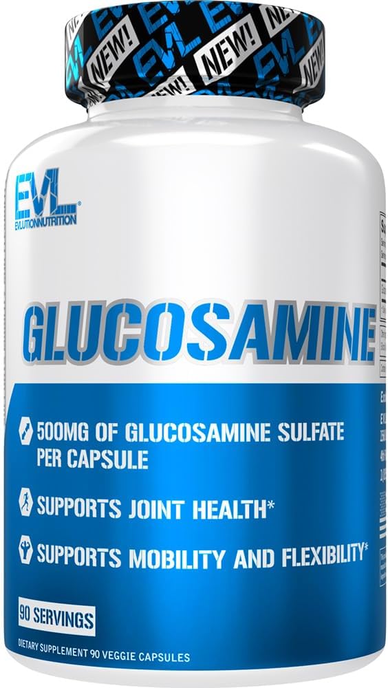 Evlution Nutrition Glukosamiini - 500 mg Glukosamiinisulfaatti - Joint Health Supplement - Liikkuvuuden ja joustavuuden tuki - 90 Tarjoilut