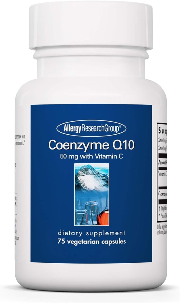 Allergiatutkimusryhmä Coenzyme Q10-lisä - C-vitamiini, Heart Health, CoQ10 50 mg, Ubikinoli, antioksidantti, kasvissyöjäkapselit - 75