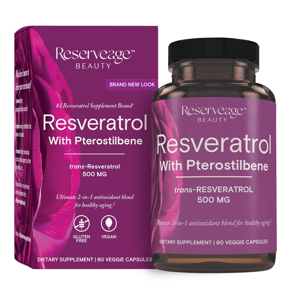 Reserveringsskönhet, Resveratrol 500 mg med Pterostilbene, Antioxidant Supplement för immunstöd och hjärthälsa, stöder hälsosam åldrande, Paleo, Keto, 60 kapslar (60 portioner)