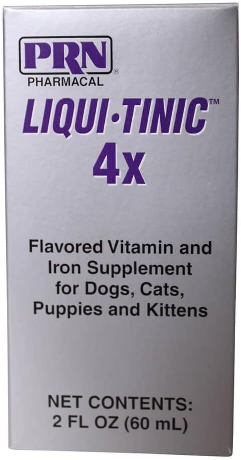 Liqui-Tinic 4x smaksatt vitamin och järntillskott för hundar, katter, valpar och kattungar, 2 uns.