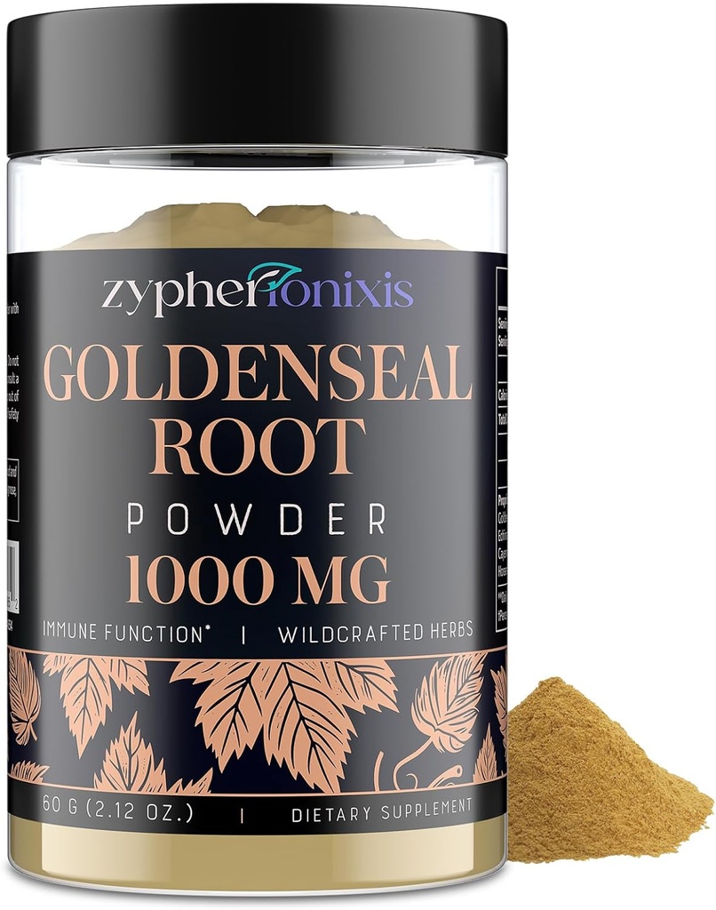 Goldenseal Root Powder Organic 1000 mg - Goldenseal Powder Supplement for Immuuni & Gut, Pure & Natural Herbal Goldenseal Supplement, Gluteeniton - 60 tarjoilua(1 pullo)