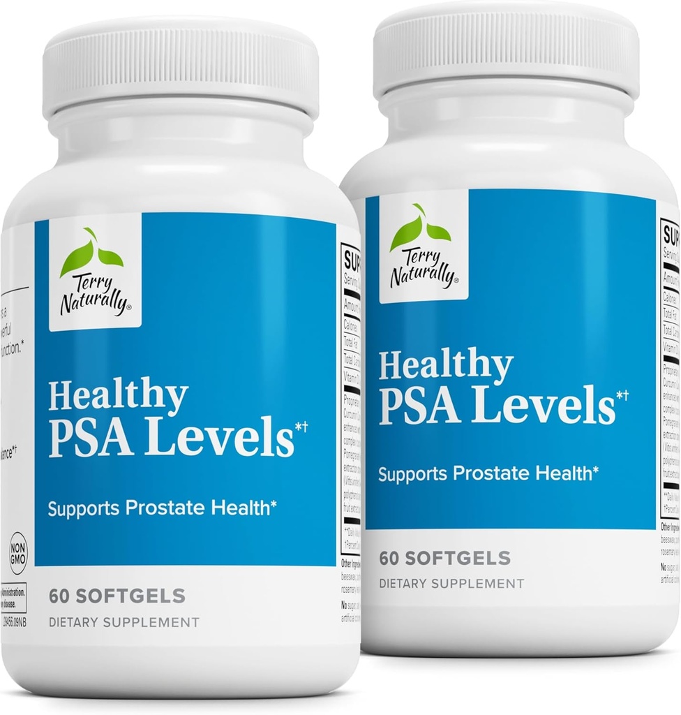 Terry Naturally Healthy PSA-nivåer - Kosttillskott för hälsosam prostata och hormonbalansstöd - Herbal Supplement med Curcumin, gurkmeja Essential Oil & Grape Seed Extract - 60 Softgels