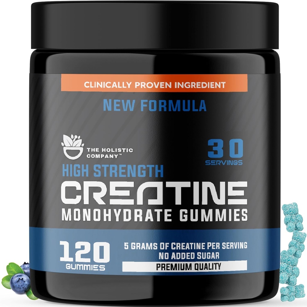 High Strength Creatiini Monohydraatti Gummies - 5Grams per Serving, Preworkout Gummies, Mustikka maku Creatiini Monohydraatti Gummies