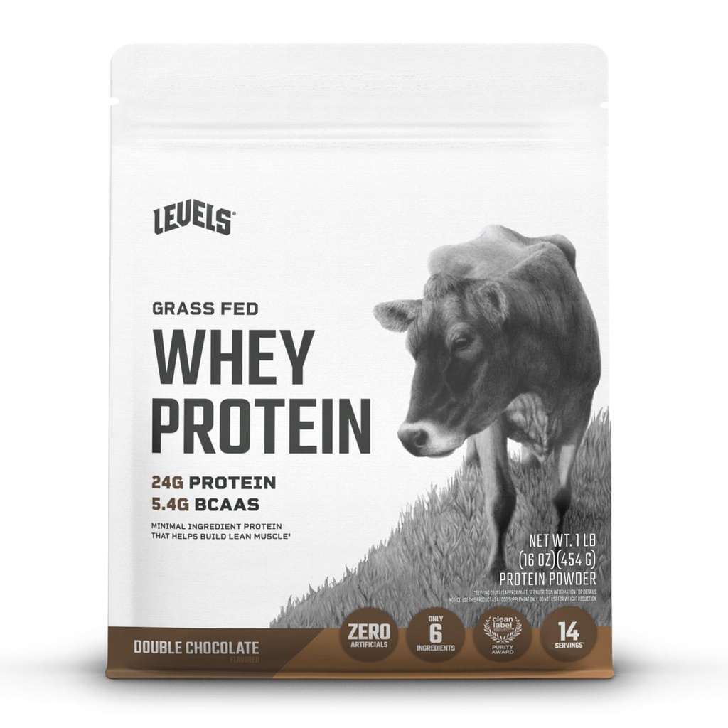 Levels Grass Fed Whey Protein Powder, No Artificials, 24G Protein, Double Chocolate, 1LB