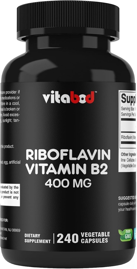 B2-vitamiini (Riboflaviini) 400 mg 240 Kasvissyöjäkapselit - Tuki soluihin energian ja punasolujen tuotanto