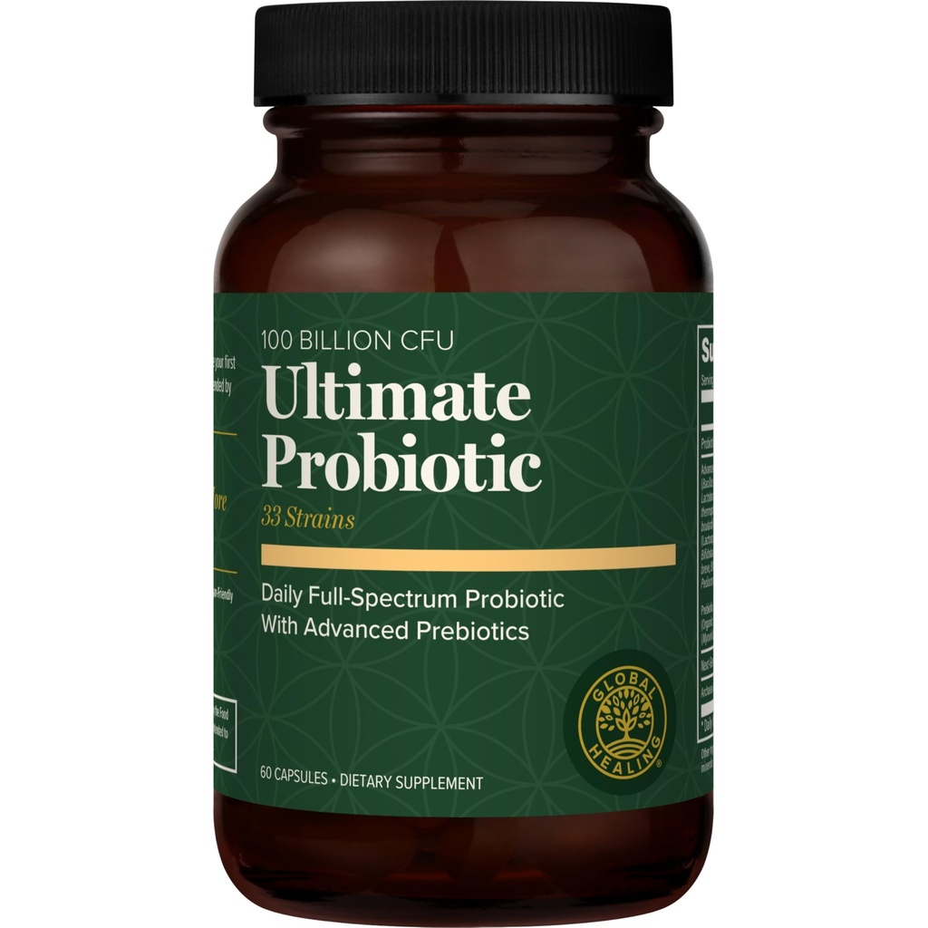 Global Healing Ultimate Probiotic Blend Supplement med prebiotika och probiotika för Digestive Health, Digestive Tract, & Immune System, Gut Health for Men & Women, 100 Billion CFU (60 kapslar)