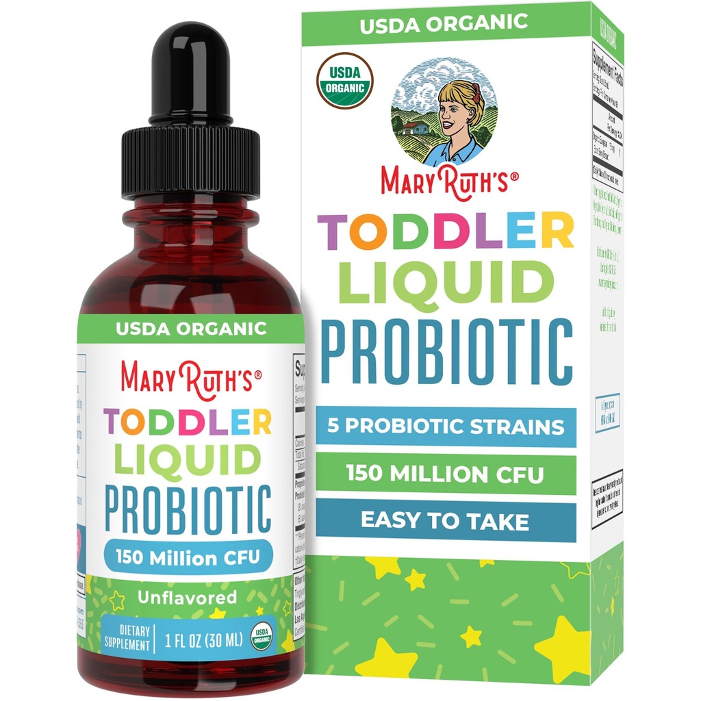 MaryRuth Organics Cocomelon Toddler Probiotic Liquid Drops | Kids Probiotics for Ages 1-3 | 5 Probiotiska stammar | 150 miljarder CFU Per Serving | USDA Organic | Sugar Free | Gluten Free | 1 Fl Oz
