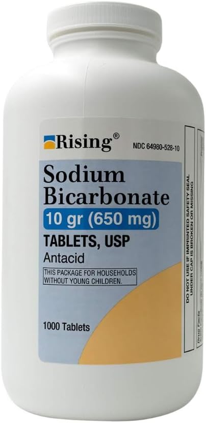 Rising Pharma - Natriumbikarbonat 650mg - Antacid som används för syra matsmältningsbesvär, Heartburn, Sour Stomach Upset - 1000 Tabletter