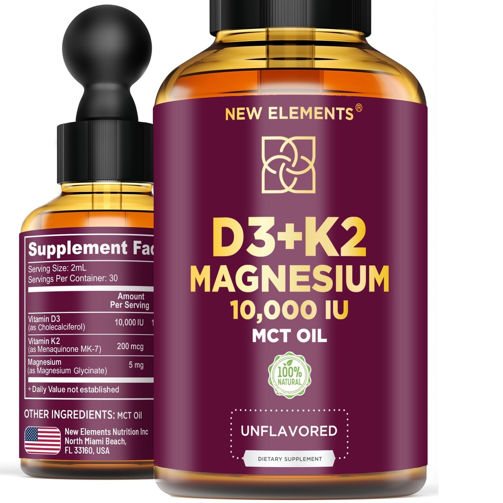 Nestemäinen D3-vitamiini, K2 & Magnesium Glycinate ... D-vitamiini D-vitamiini Pudotukset 10 000 IU...