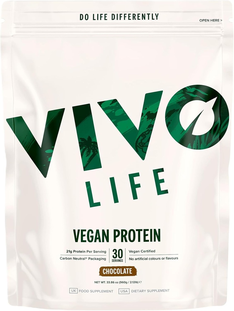 VIVO Vegan Protein Powder - 0,7 oz av Plant-Based Protein per Scoop, 30 portioner (33,8 oz) (Dark Chocolate)