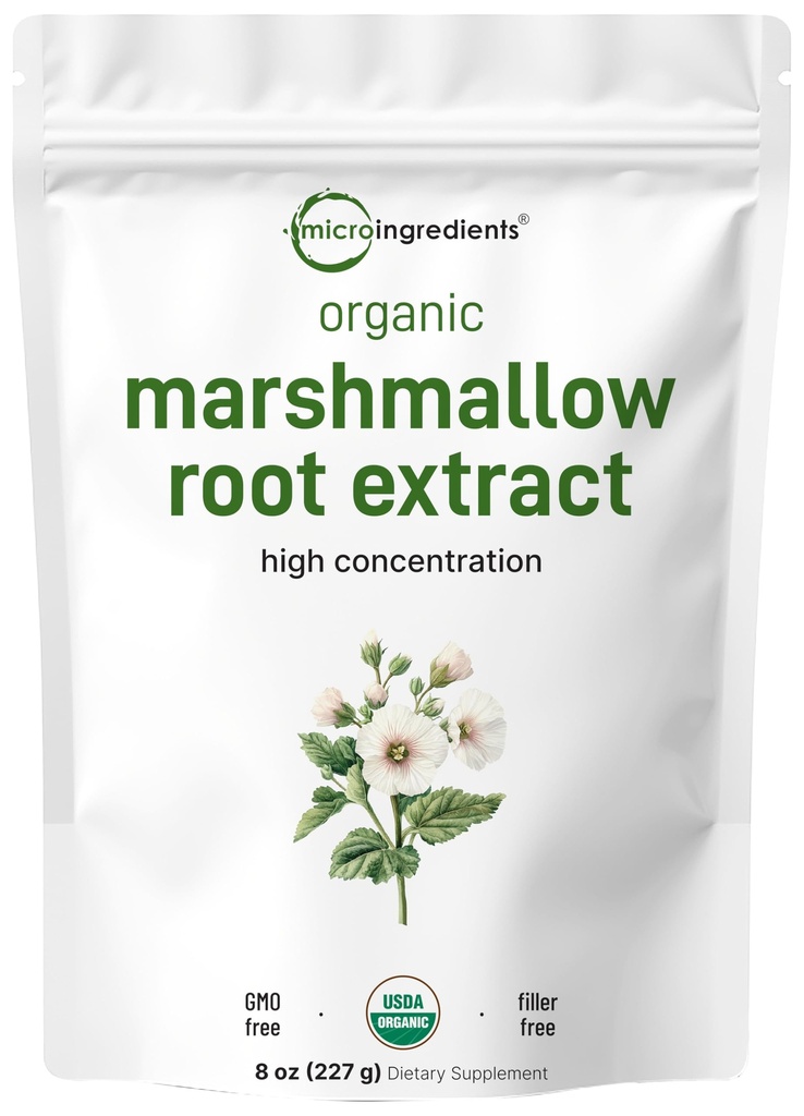 Micro Ingredients Organic Marshmallow Root Powder, 8 Ounce, Filler ilmaiseksi ja perinteisesti käytetty, tukee ruoansulatuskanavan terveys, ei-irroi ja ei muuntogeenisiä organismeja, Vegaaniystävällinen