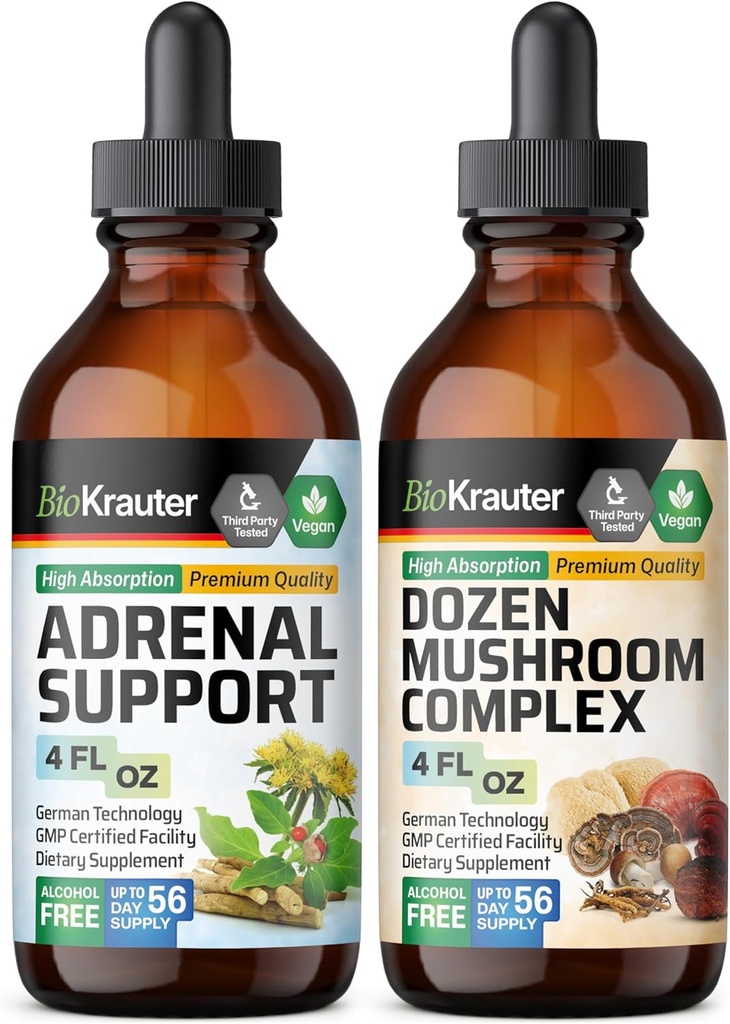 BIO KRAUTER Adrenal Support Tincture 4 Fl. Oz. & Dozen Sieni Tincture 4 Fl. Oz.