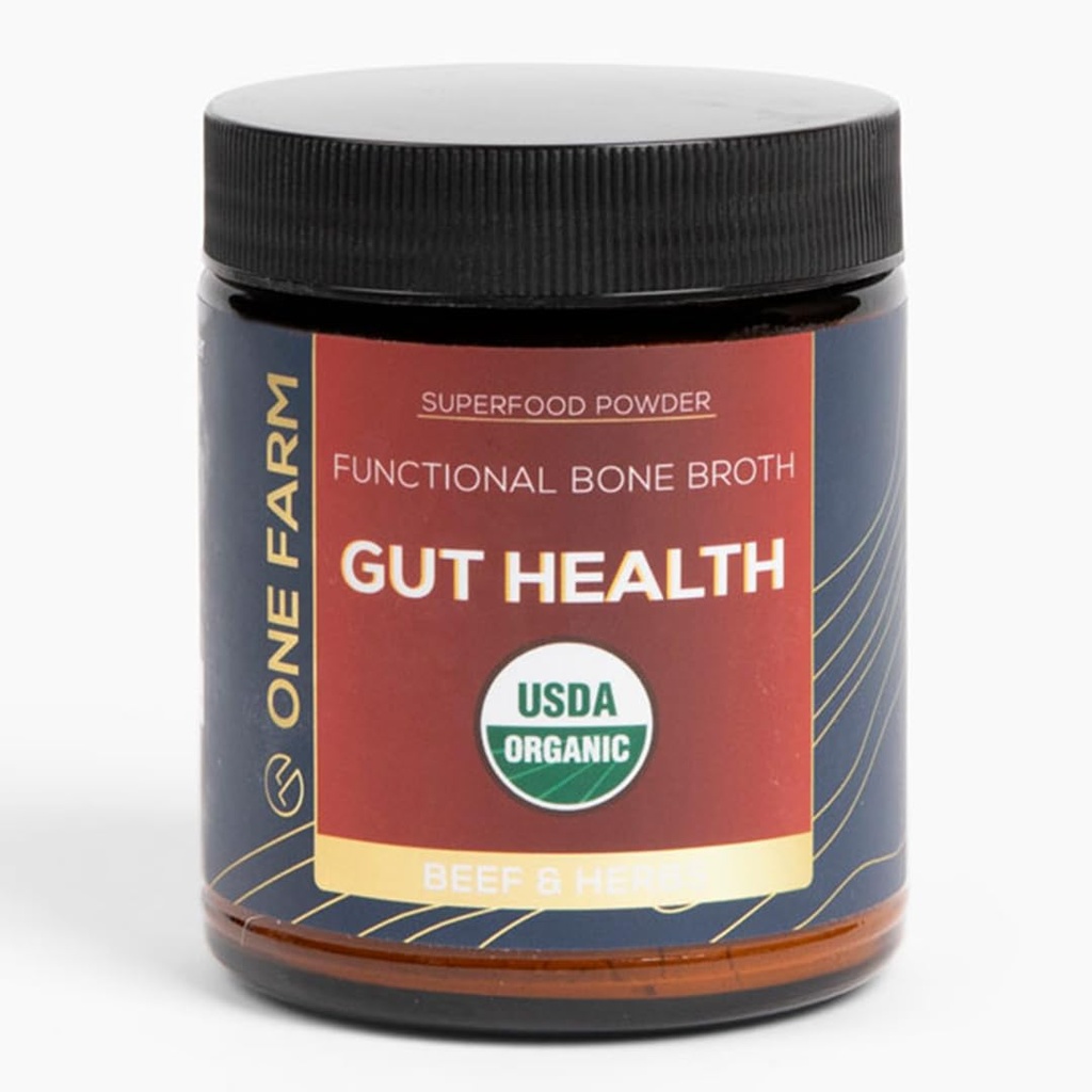 En Farm Superfood Powder Gut Health, Organic Gut Soothing Blend och Prebiotic Blend, Non-GMO, Prebiotika med Bone Broth, Turkiet Tail Mushroom, Slippery Elm och Marshmallow Root för GI Health