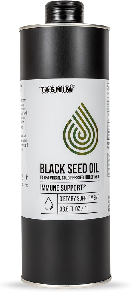 Tasnim Black Seed Oil (35,27 fl oz) | Cold Pressed for Immune Support (21% Thymoquinone) | Hud och hår