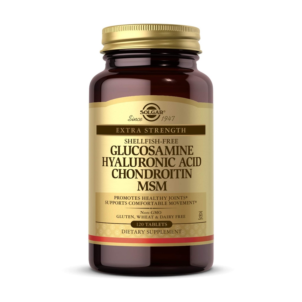 Solgar Glukosamiini Hyaluronihappoa MSM, 120 tablettia - Tukee Terveitä niveliä - Tukee valikoima liike-ja joustavuus - Extra Strength, kuorikala vapaa - ei-GMO, Gluteeniton - 40 tarjoilua