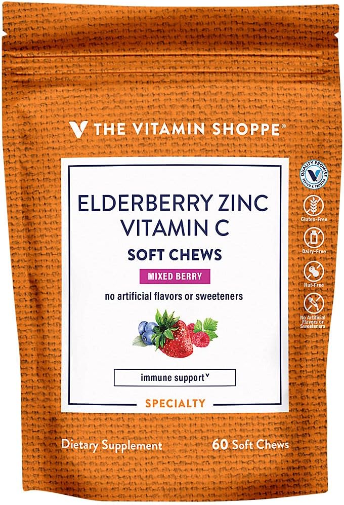 Elderberry, Sinkki & C-vitamiini Soft Chews - Immuno tuki - Mixed Berry (60 pehmeä purukumia)