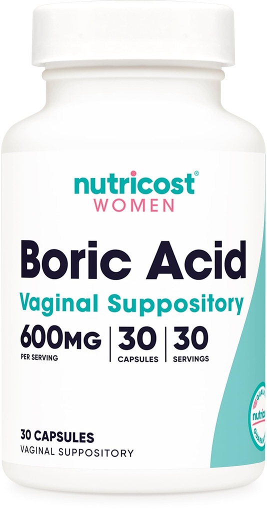 Nutricost Boric Acid 600mg, 30 kapselia - Vaginal Suppository - Non-GMO - naisille