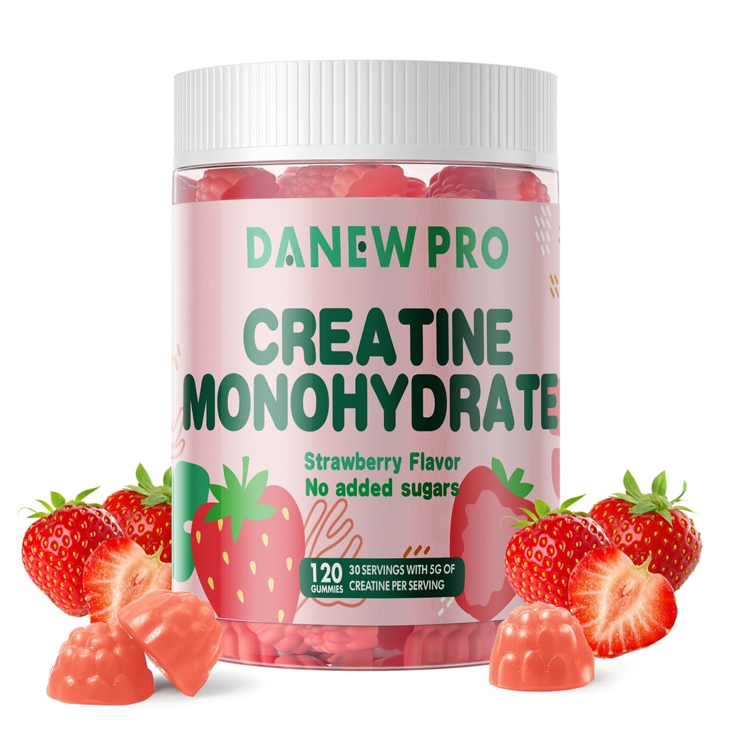 NSF Certified Creatine Gummy 5g - Creatine Monohydraatti Gummies for Men & Women, Creatine Monohydraatti lihaksen vahvuus, Lihas Builder, Energy Boost, Pre-workout täydentää(120 Count) - Strawberry