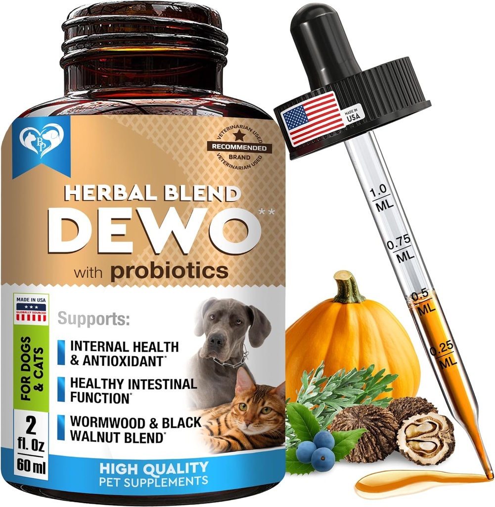 Natural Intestinal Defense för hundar och katter - Herbal Cleanse med Wormwood, Black Walnut & Probiotic - Främjar hälsosamt gut & Flora Balance - Advanced Broad Spectrum Formel - Made in USA