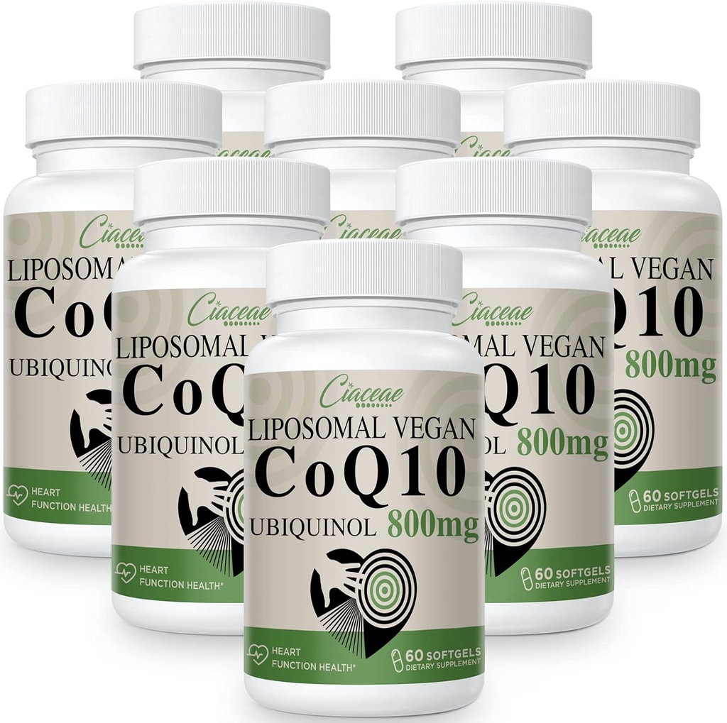 Liposomal CoQ10 800 mg Ubiquinol Softgel, Max Absorptio Ubiquinol Coenzyme Q10, Ubiquinol CoQ10 -lisä antioksidanttia, sydämen toimintaa ja energiantuotantoa varten, puhdas CoQ10 800 mg, 480 Vegan Softgels