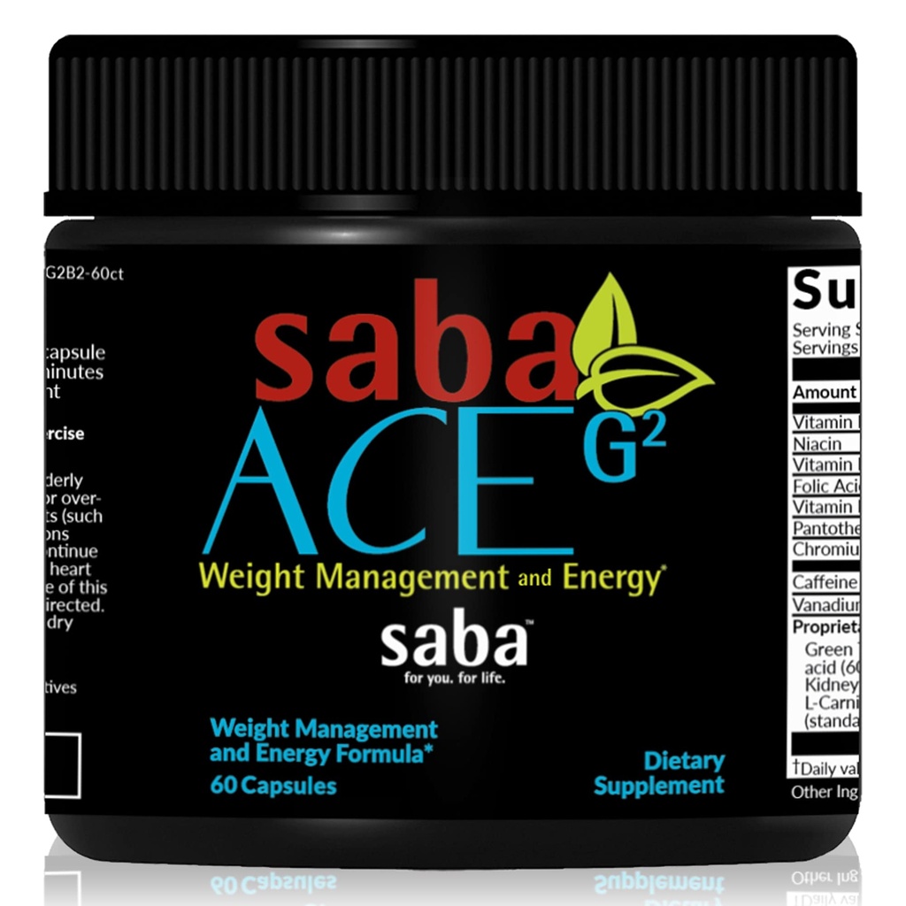 Saba ACE G2 - Termogeeninen rasvapolttaja. Painonlaskun lisäravinteet, ruokahalun lievittäminen, & energiatehoste - Vihreä teeuute,Capsimax, Garcania, Carnosyn & More - 60 kapselia