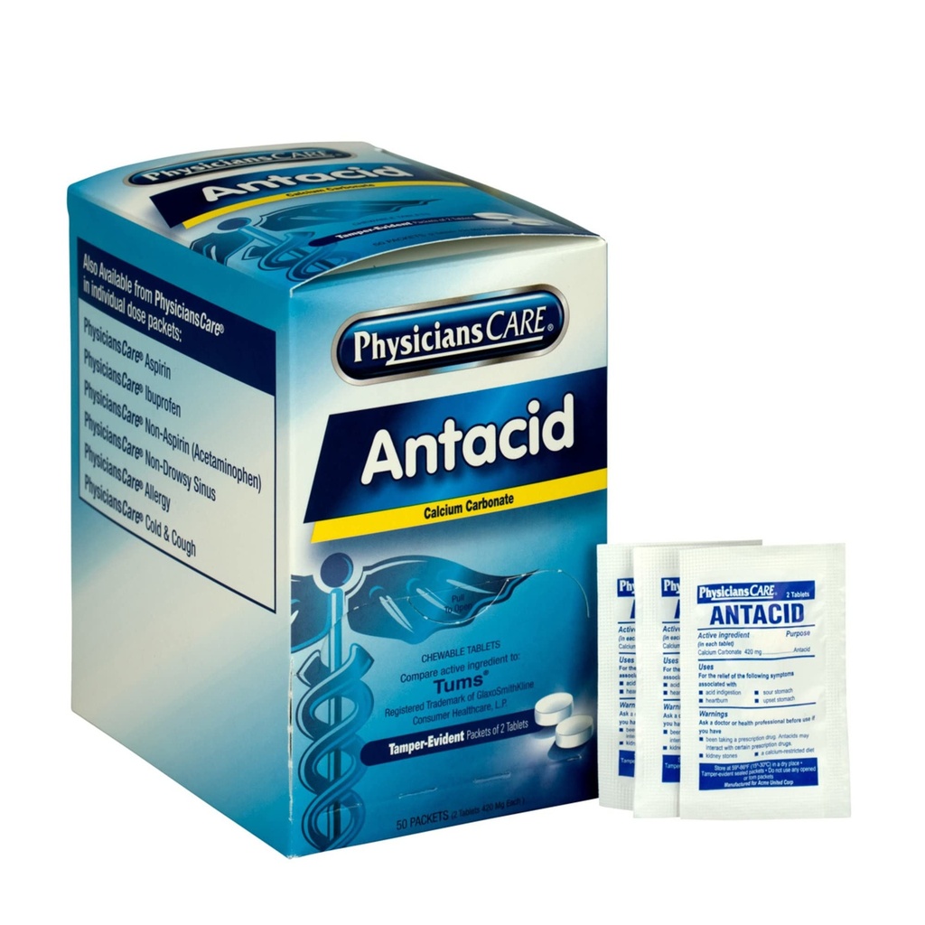 LääkäritCare Antasidit Heartburn Medication (Vertaa tuumiin), 50 annosta kaksi tablettia, 420 mg