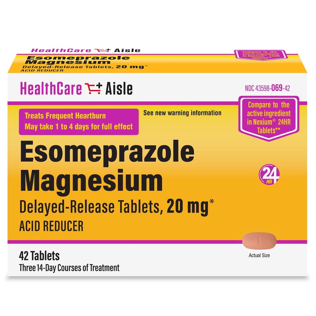 HealthCareAisle Esomeprazole Magnesium Delayed-Release tabletter, 20mg - 42 greve - Syra Reducer, ger Heartburn Relief