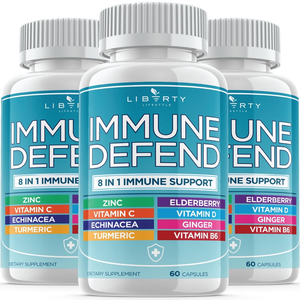 8 in 1 Immunosupport, Immunomycins Supplement Booster kanssa Sinkki 50 mg, C-vitamiinia Elderberry VIT D3 5000 IU, Turmeeric Curcumin & Inkivääri, Echinacea - Allergia helpotus lapsille Aikuiset