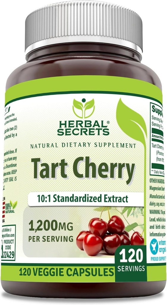 Herbal Secrets Tart Cherry 10:1 Standardoitu uute Supplement ... 1200 Mg per tarjoilu 120 Kasviskapselit ... ei-GMO ...