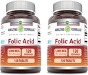 Fantastiska formler Folic Acid Supplement | 5000 Mcg | 120 tabletter | Icke-GMO | Gluten Free | Made in USA (2 Pack)