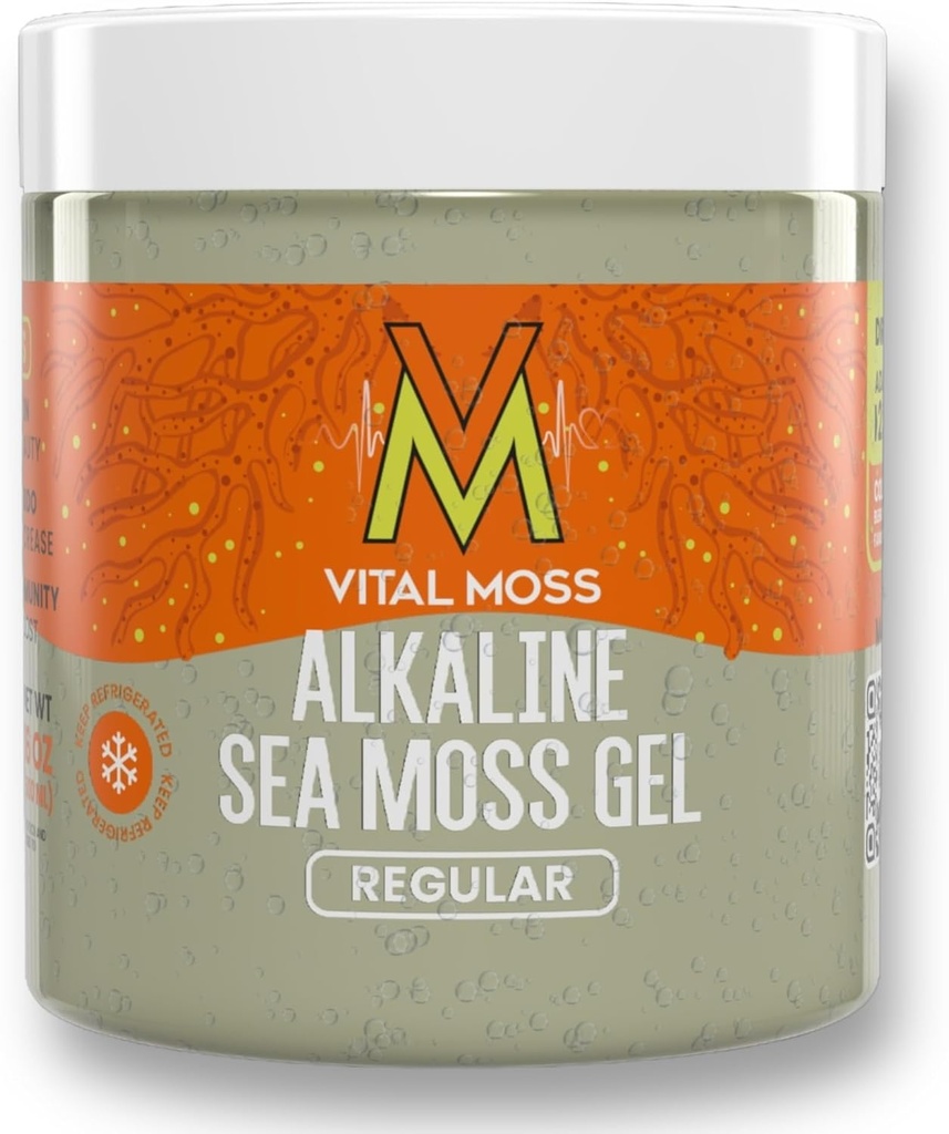 VitalMoss St Lucia Sea Moss Gel Regular, Wildcrafted Alkaline Sea Moss med mineraler vitaminer och antioxidanter, sköldkörtel och immunsupport tillskott, rå, osmakad och Vegan Friendly, 16oz