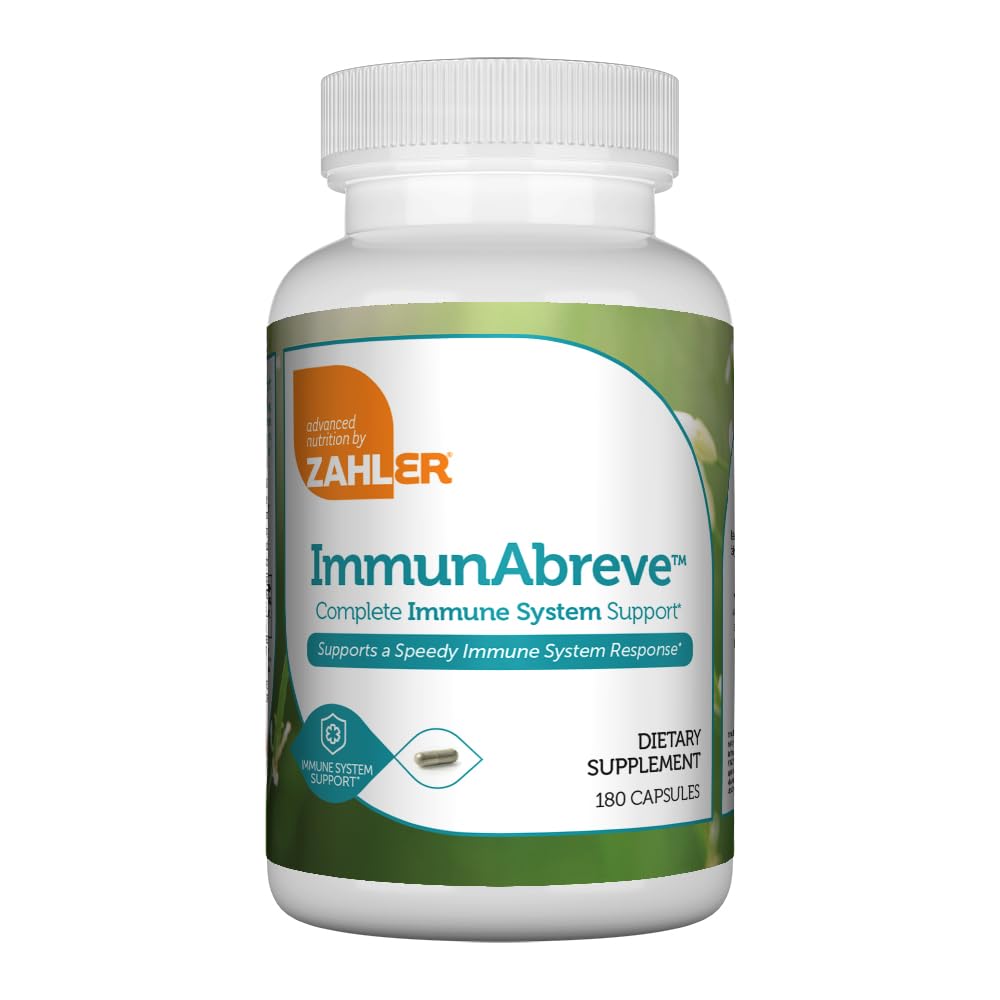 Zahler ImmunAbreve, Powerful Immune System Support, innehåller vitamin C Pantothenic Acid Echinacea och mer, Certified Kosher (180 kapslar)