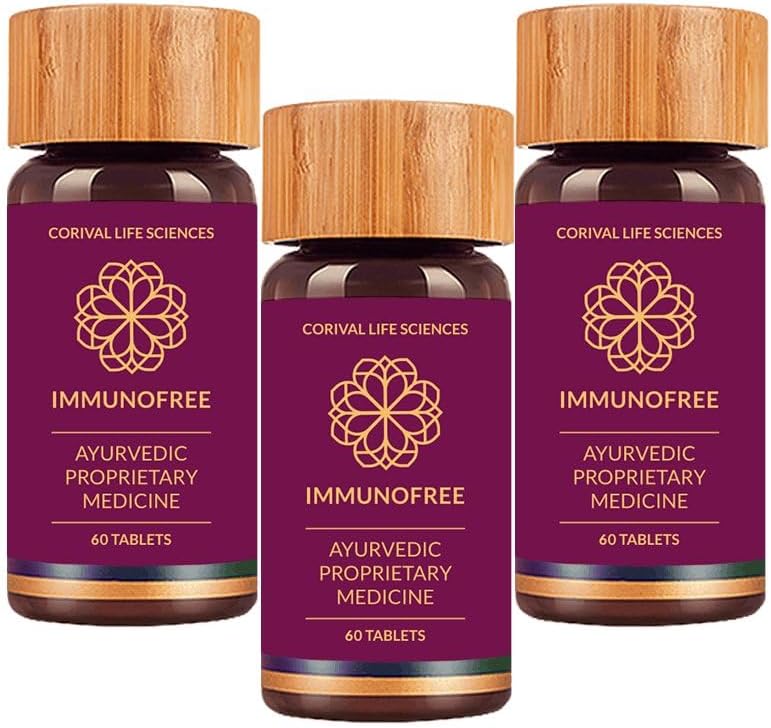 Biogetica Immunofree Herbal Supplement for Immune Support - Natural Potent Blend of Tulsi, Kalmegh, Yashtimadhu & Giloy för Immune Boost - 100% Vegan - 60 tabletter-paket med 3