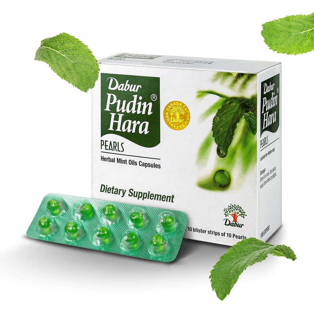 Dabur Pudin Hara Pearls - Päivittäinen digestiivinen hoito täydentää miesten ja naisten, auttaa Abate oireita turvotus, happoisuus, ilmavaivat ja ruoansulatushäiriöt ruoansulatuskanavan ja suoliston terveys, 100 laskea (Pack of 10)
