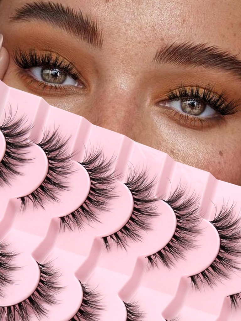 Lashes Natural Cat Eye Lashes Wishy silmäripsiä 15mm Väärä silmäripsiä Wishy Lashes 3D Volume Strip silmäripsiä Ohut puuvillanauha Soft väärennetyt silmäripsit False Lashes Pack 7 paria Siligli