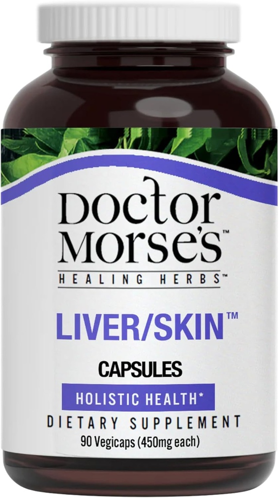 Tohtori Morse's Liver/Skin Care Supplement - Natural Ruoansulatuskanavan terveys & Eliminaatio tuki - Naturopath Formulated - Milk Thistle Seed, Burdock, Bayberry, Voikukka juuri - 90 kapselia