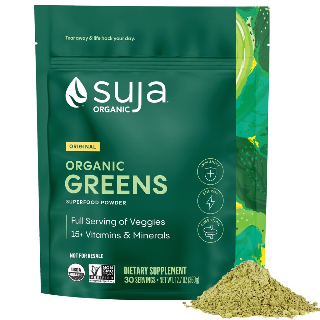 Suja Organic Greens Powder Probiotic Blend, Spirulina, Daily Superfood Drink or Smoothie Mix for Immuunisupport, Digestion, & Energy, Vegan, Gluteeniton, ei GMO, 30 tarjoilua