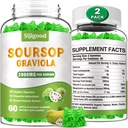 2 Pack Soursop Graviola Gummies - Organic Soursop Lehdet & Hedelmäuute - Ruoansulatuskanavan, Immuuni tuki & antioksidantti ominaisuuksia - 120 Apple Flavored Gummies