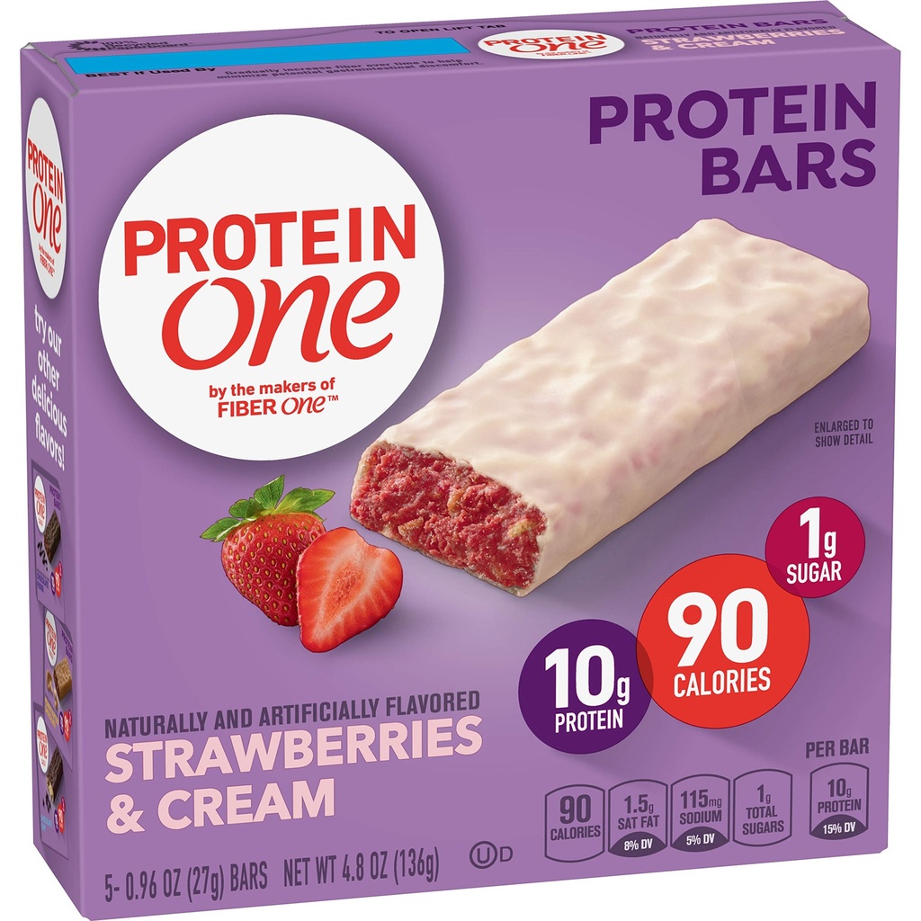 Protein One 90 Calorie Protein Bars, jordgubbar och Cream, Keto Friendly, 5 Ct, 4,8 oz
