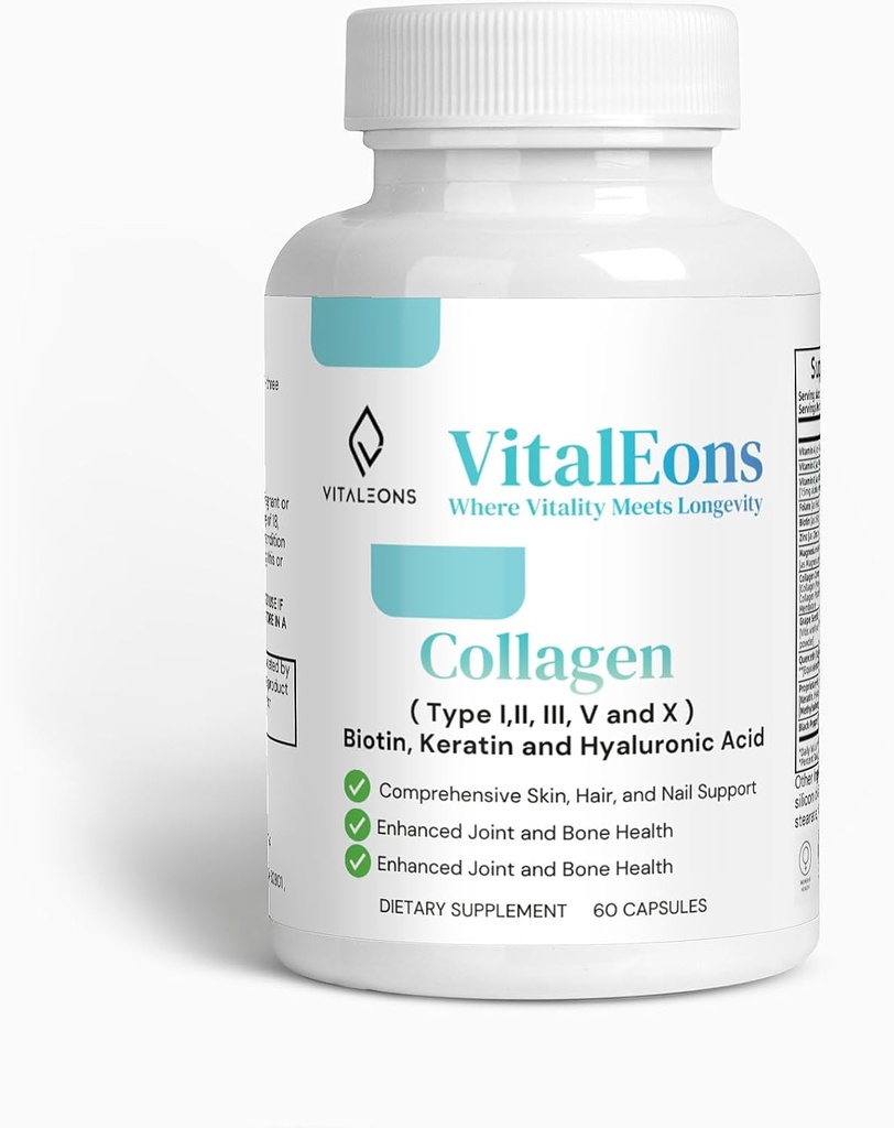 Kollageeni Hiukset, iho ja kynsien täydentää naisille - tyyppi I, II, III, V, X, Collagen kapselit Tehostettu Biotiini, Keratin & Hyaluronic Acid - kattava iho-, hius- ja kynsituki
