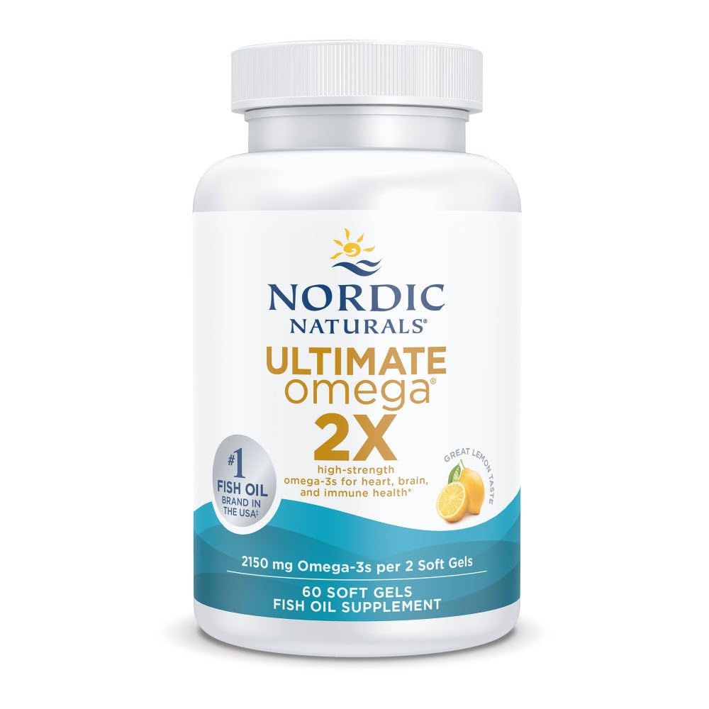 Nordic Naturals Ultimate Omega 2X, Lemon Flavor - 60 pehmeää geeliä - 2150 mg Omega-3 - Korkeatehoinen kalaöljy EPA & DHA - edistää aivojen ja sydämen terveyttä - ei-GMO - 30 tarjoilua
