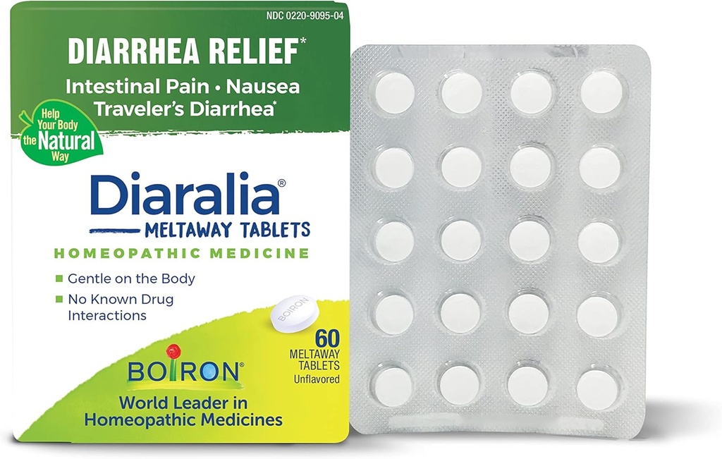 Boiron Diaralia Tabletit ripulin hoitoon, kaasu, turvotus, suolistokipu, ja Travelerin ripuli - 60 kreivi
