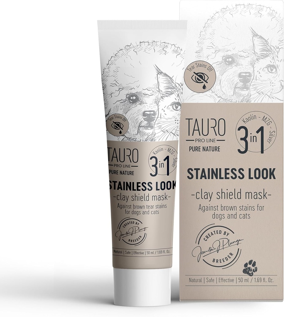Tauro Pro Line Clay Tear Stain Remover for Dogs - Shield Mask silmät, korvat, suu, Hellävarainen Harjoitus Tuote koirille, pentu & kissa (Ruostumaton Look - 1.69 Fl Oz)